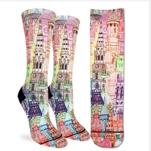 GOOD LUCK LONDON ENGLAND SOCKS FUN MODERN COOL ABSTRACT ART NWT